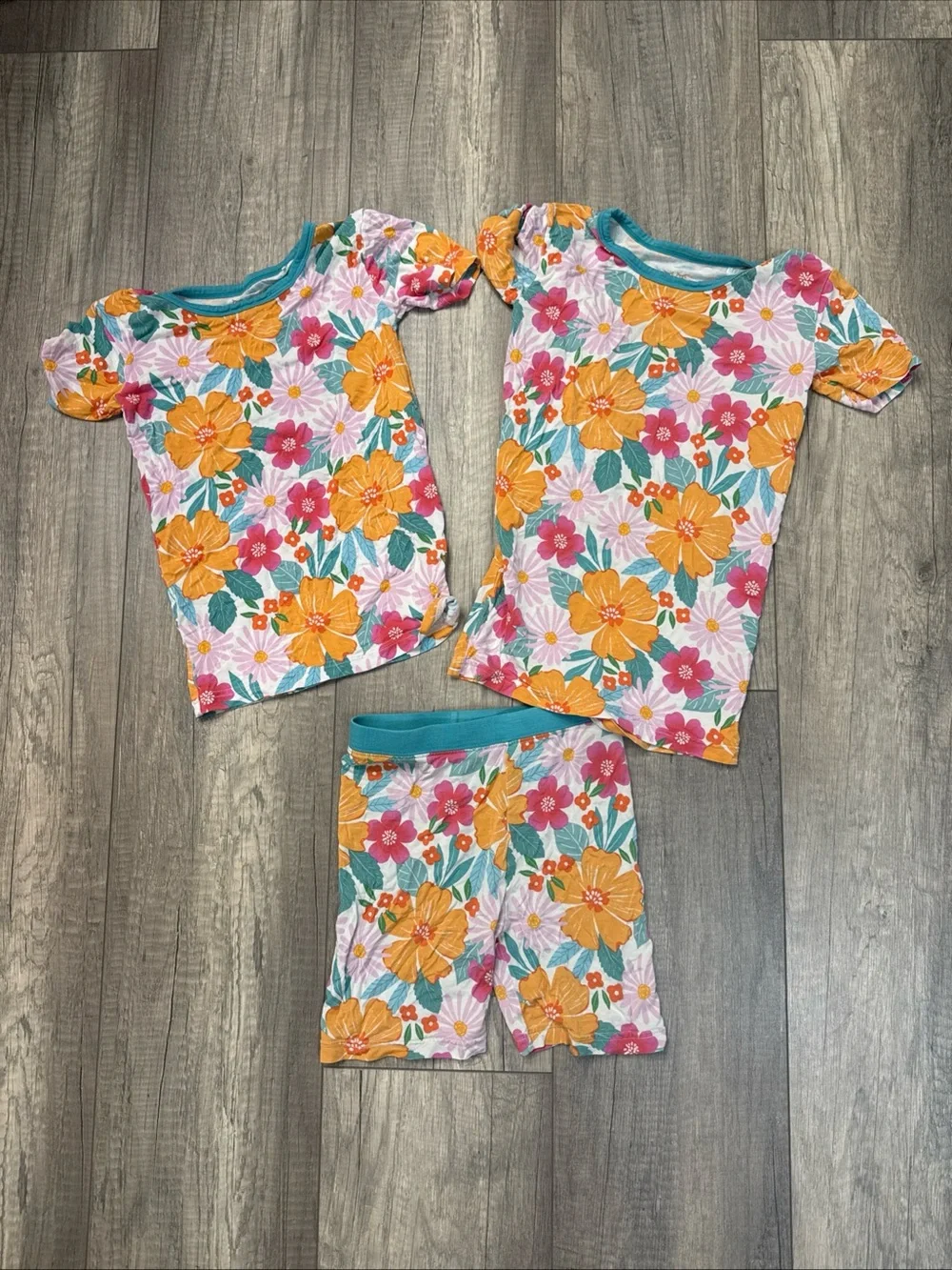 Little Sleepies Floral Short Sleeve Pajama Set - Pink, Orange & Teal